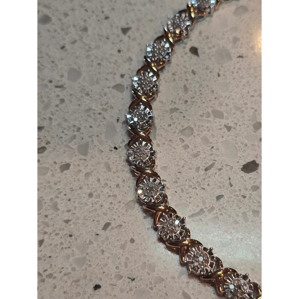 Sterling Silver 1ct Natural Diamond X and O Tennis Bracelet 7 Inch - Picture 2 of 2